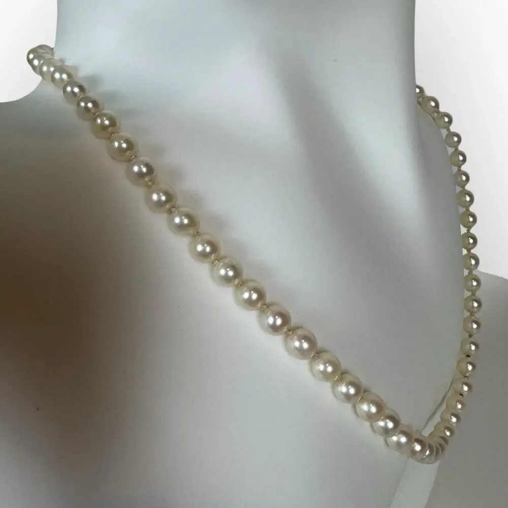 Vintage Art Deco 4mm Cultured Freshwater‎ Pearl Necklace W/ 14K Gold Clasp 16”